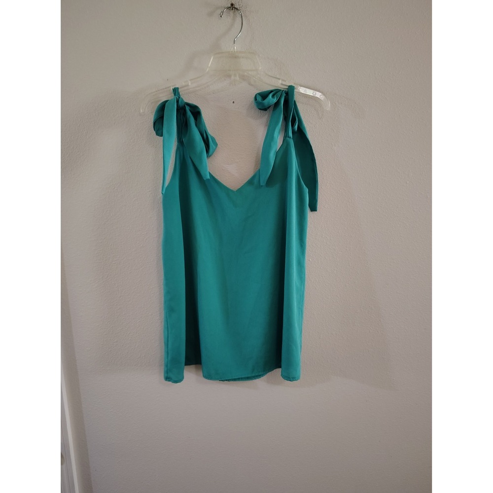 Judith March Teal Green Tie Shoulder V-Neck Camisole Tank Top‎ Womens Medium